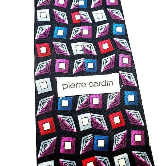 Pierre Cardin Blue Silk Tie Print Geometric Short Wide‎ - Picture 3 of 6